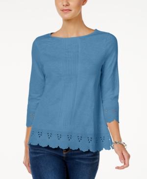 Charter Club Cotton Eyelet-trim Top, Only At Macy's
