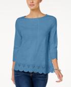 Charter Club Cotton Eyelet-trim Top, Only At Macy's