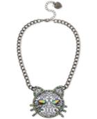 Betsey Johnson Hematite-tone Crystal Cat Pendant Necklace, 16 + 3 Extender