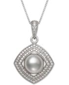 Cultured Freshwater Pearl (8mm) & Cubic Zirconia 18 Pendant Necklace In Sterling Silver