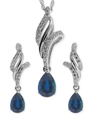 Sapphire ( 1-1/10 Ct. T.w.) And White Topaz (3/8 Ct. T.w.) Jewelry Set In Sterling Silver
