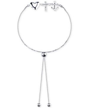Unwritten Heart Cross And Anchor Charm Slider Bracelet In Sterling Silver