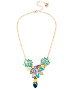 Betsey Johnson Gold-tone Multi-stone Flower Lariat Necklace