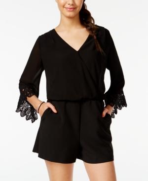 Bcx Juniors' Crochet-trim Surplice Romper