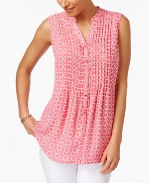 Charter Club Tile-print Pleated Blouse, Only At Macy's