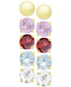 5-pc. Set Multi-gemstone And Metallic Stud Earrings In 18k Gold-plated Sterling Silver
