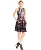 Vince Camuto Faux-leather Trim Printed Dress