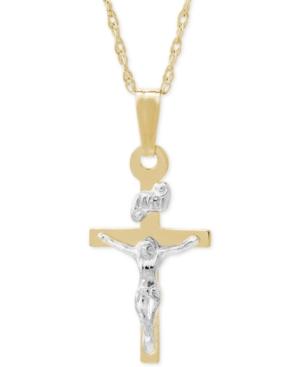 Children's Two-tone Crucifix Pendant Necklace In 14k Gold