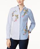 Charter Club Cotton Mixed-stripe Embroidered Shirt, Created For Macy's