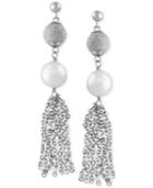 Pearl Lace By Effy Freshwater Pearl (9mm) Tassel Drop Earrings In Sterling Silver