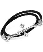 King Baby Men's Cross Braided Leather Wrap Bracelet In Sterling Silver