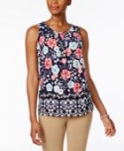 Charter Club Pleated-neck Floral-print Top, Only At Macy's