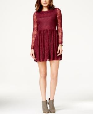 City Triangles Juniors' Lace Long-sleeve Fit-and-flare Dress