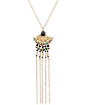Lucky Brand Gold-tone Multi-bead & Chain Fringe Pendant Necklace