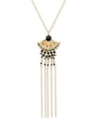 Lucky Brand Gold-tone Multi-bead & Chain Fringe Pendant Necklace