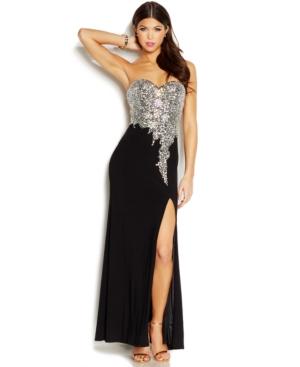 Ruby Rox Juniors' Beaded Strapless Gown