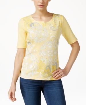 Karen Scott Petite Printed Rhinestone Top, Only At Macy's