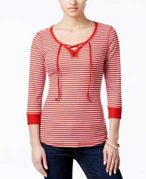 Ultra Flirt Juniors' Striped Lace-up Top