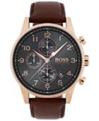 Boss Hugo Boss Men's Chronograph Navigator Brown Leather Strap Watch 44mm 1513496