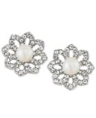 Carolee Silver-tone Pave & Imitation Pearl Clip-on Stud Earrings