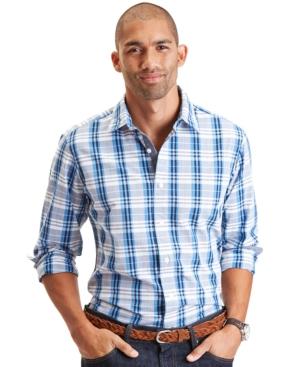 Nautica Big And Tall Poplin Long-sleeve Plaid Shirt