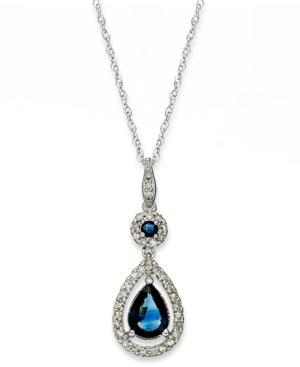 14k White Gold Necklace, Sapphire (1-1/3 Ct. T.w.) And Diamond (1/4 Ct. T.w.) Drop Pendant