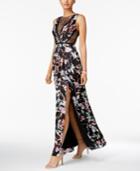 Adrianna Papell Satin Floral-print Gown