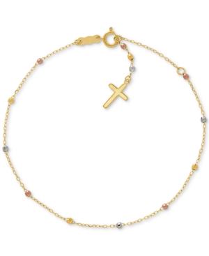 Tricolor Cross Bracelet In 14k Gold, White Gold & Rose Gold