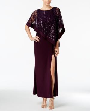 R & M Richards Sequined Lace Cape Gown