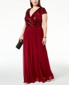 Betsy & Adam Plus Size Embellished Surplice Ruched Gown