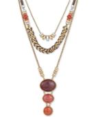 Lucky Brand Two-tone Bead, Stone & Leather Cord 18 Statement Necklace