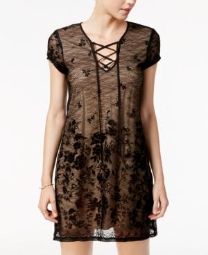 Speechless Juniors' Lace-up Flocked Shift Dress