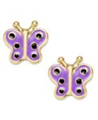 Children's Enamel Butterfly Stud Earrings In 18k Gold Over Sterling Silver