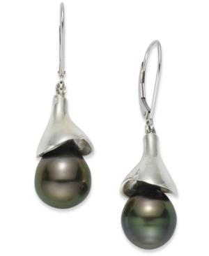 Pearl Earrings, Sterling Silver Cultured Tahitian Pearl Drop Earrings (11mm)
