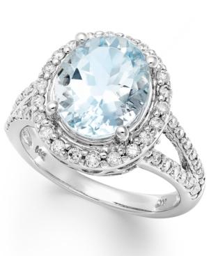 14k White Gold Ring, Aquamarine (3-1/4 Ct. T.w.) And Diamond (1/2 Ct. T.w.) Oval Ring