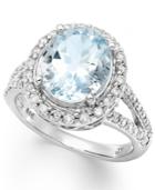 14k White Gold Ring, Aquamarine (3-1/4 Ct. T.w.) And Diamond (1/2 Ct. T.w.) Oval Ring