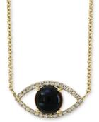 Effy Onyx (6mm) & Diamond (1/10 Ct. T.w.) Evil Eye Pendant Necklace In 14k Gold, 14-1/2 + 2 Extender