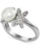 Giani Bernini Cubic Zirconia And Freshwater Pearl (7mm) Flower Ring In Sterling Silver, Created For Macy's