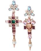 Betsey Johnson Rose Gold-tone Multi-stone & Imitation Pearl Skull Mismatch Drop Earrings