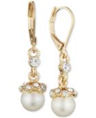 Anne Klein Gold-tone Pave Imitation Pearl Drop Earrings