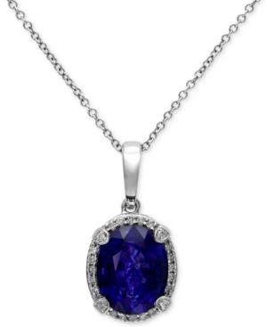 Velvet Bleu By Effy Manufactured Diffused Sapphire (2-7/8 Ct. T.w.) And Diamond (1/8 Ct. T.w.) Oval Pendant In 14k White Gold