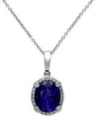 Velvet Bleu By Effy Manufactured Diffused Sapphire (2-7/8 Ct. T.w.) And Diamond (1/8 Ct. T.w.) Oval Pendant In 14k White Gold