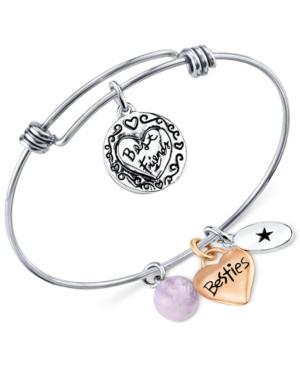 Unwritten Best Friends Charm And Amethyst (8mm) Bangle Bracelet In Stainless Steel