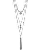 Silver-tone Three-row Layered Tassel Pendant Necklace