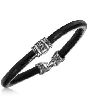 Scott Kay Men's Black Leather Bracelet With Sterling Silver Accents