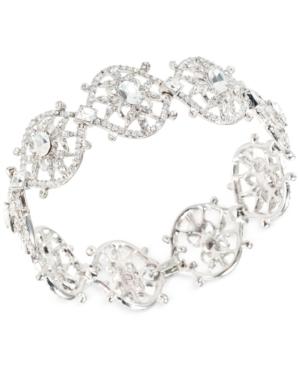 Carolee Silver-tone Geometric Clear Crystal Hinge Bracelet