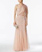 Adrianna Papell Sequined One-shoulder Gown