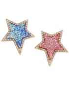 Betsey Johnson Gold-tone Pave & Colored Stone Star Mismatch Earrings