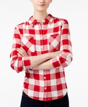 Vanilla Star Juniors' Plaid Tab-sleeve Shirt