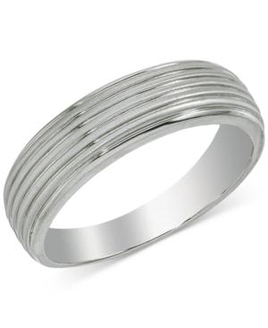 Esquire Men's Jewelry Ribbed Band In 14k White Gold, Created For Macy's